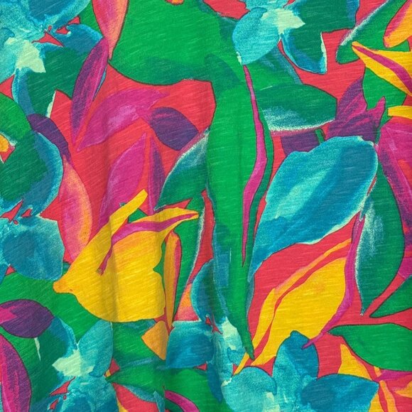 Tahari Womens Multicolor Tropical Print Top Size 2X V-Neck Short Sleeve Cotton - Picture 6 of 9